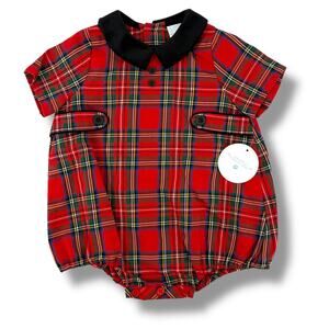 Edgehill Collection Tartan Plaid Christmas Holiday Bubble Romper Boys Sz 9 Mos
